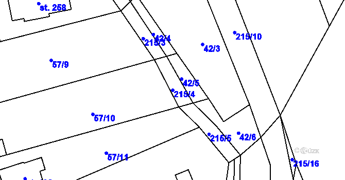 Parcela st. 215/4 v KÚ Podolanka, Katastrální mapa