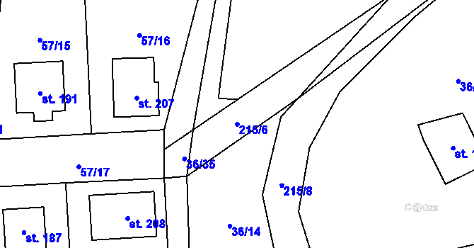 Parcela st. 215/6 v KÚ Podolanka, Katastrální mapa