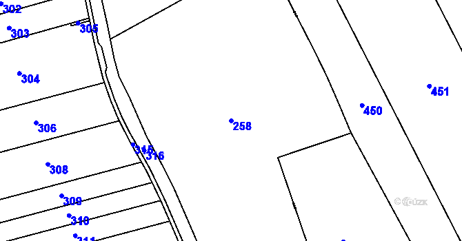 Parcela st. 258 v KÚ Podolanka, Katastrální mapa