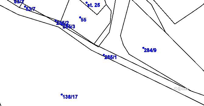 Parcela st. 285 v KÚ Sychrov nad Jizerou, Katastrální mapa