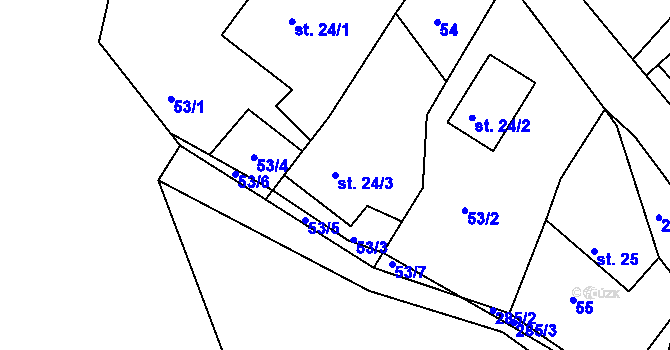 Parcela st. 24/3 v KÚ Sychrov nad Jizerou, Katastrální mapa