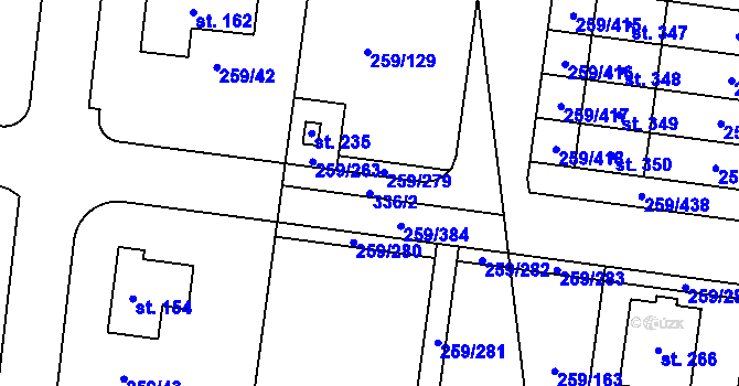 Parcela st. 336/2 v KÚ Sychrov nad Jizerou, Katastrální mapa