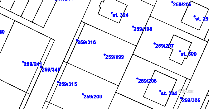 Parcela st. 259/199 v KÚ Sychrov nad Jizerou, Katastrální mapa