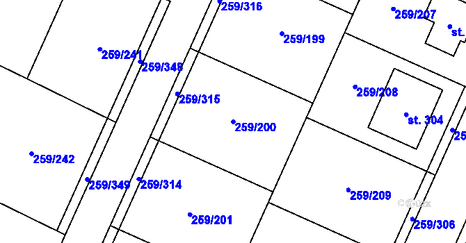 Parcela st. 259/200 v KÚ Sychrov nad Jizerou, Katastrální mapa