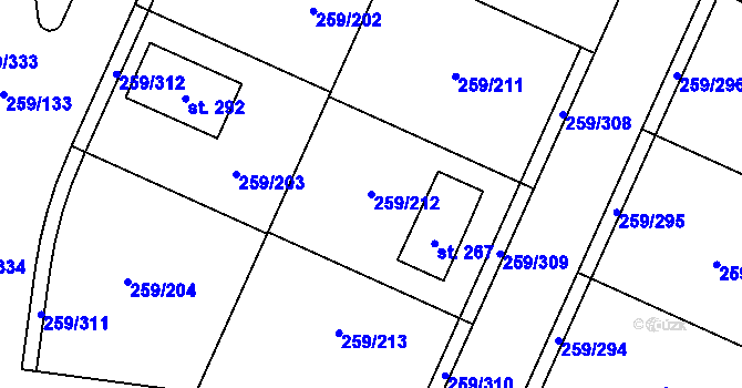 Parcela st. 259/212 v KÚ Sychrov nad Jizerou, Katastrální mapa