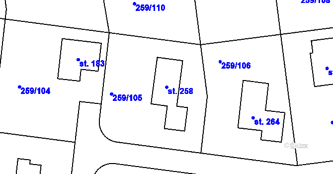 Parcela st. 258 v KÚ Sychrov nad Jizerou, Katastrální mapa