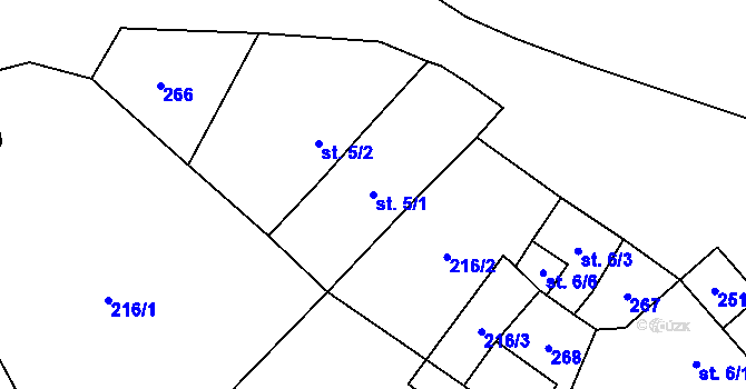 Parcela st. 5/1 v KÚ Javoří u Podolí, Katastrální mapa