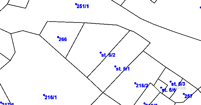Parcela st. 5/2 v KÚ Javoří u Podolí, Katastrální mapa