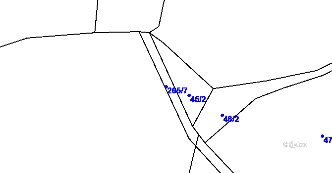 Parcela st. 265/7 v KÚ Javoří u Podolí, Katastrální mapa