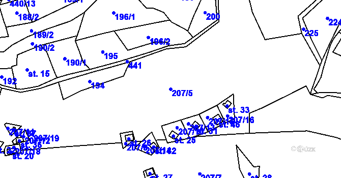 Parcela st. 207/5 v KÚ Podolí u Klatov, Katastrální mapa