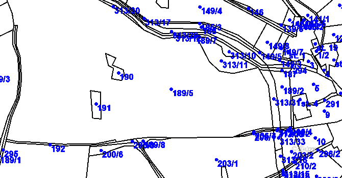 Parcela st. 189/5 v KÚ Tržek, Katastrální mapa