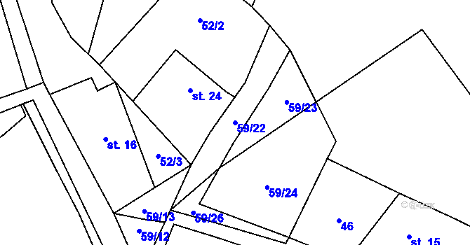 Parcela st. 59/22 v KÚ Tržek, Katastrální mapa