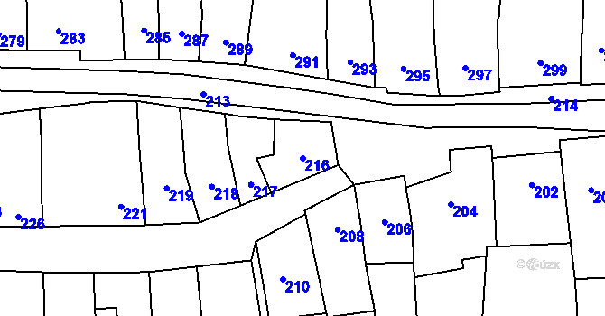 Parcela st. 216 v KÚ Podolí u Brna, Katastrální mapa