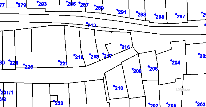 Parcela st. 217 v KÚ Podolí u Brna, Katastrální mapa