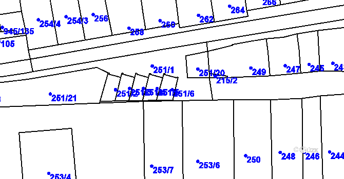 Parcela st. 251/6 v KÚ Podolí u Brna, Katastrální mapa