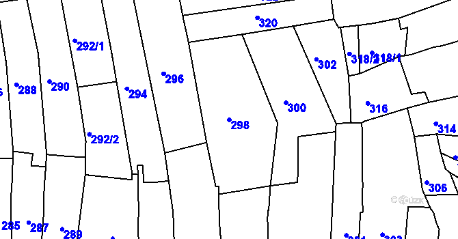Parcela st. 298 v KÚ Podolí u Brna, Katastrální mapa