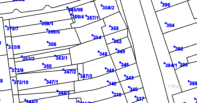 Parcela st. 348 v KÚ Podolí u Brna, Katastrální mapa