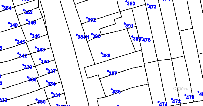 Parcela st. 388 v KÚ Podolí u Brna, Katastrální mapa
