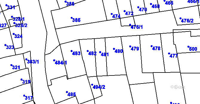 Parcela st. 481 v KÚ Podolí u Brna, Katastrální mapa