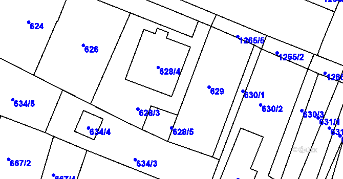 Parcela st. 628 v KÚ Podolí u Brna, Katastrální mapa