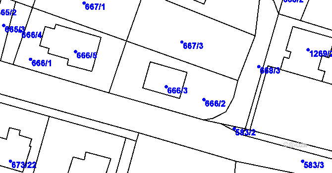 Parcela st. 666/3 v KÚ Podolí u Brna, Katastrální mapa