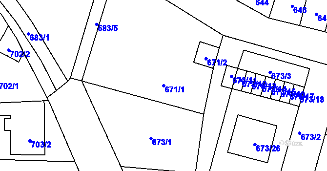 Parcela st. 671/1 v KÚ Podolí u Brna, Katastrální mapa