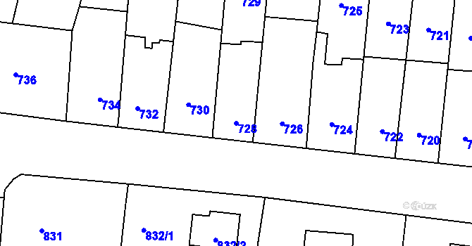 Parcela st. 728 v KÚ Podolí u Brna, Katastrální mapa