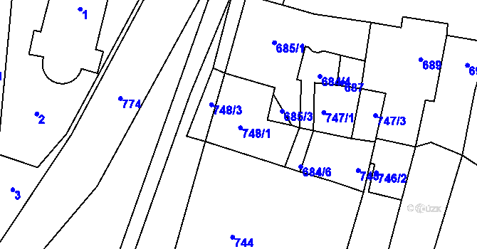 Parcela st. 748 v KÚ Podolí u Brna, Katastrální mapa