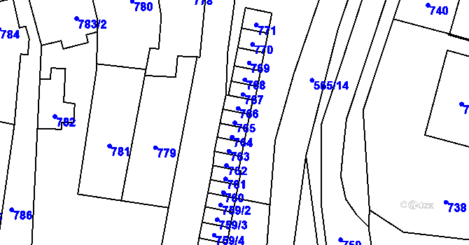 Parcela st. 765 v KÚ Podolí u Brna, Katastrální mapa