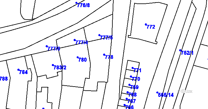Parcela st. 778 v KÚ Podolí u Brna, Katastrální mapa