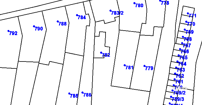 Parcela st. 782 v KÚ Podolí u Brna, Katastrální mapa