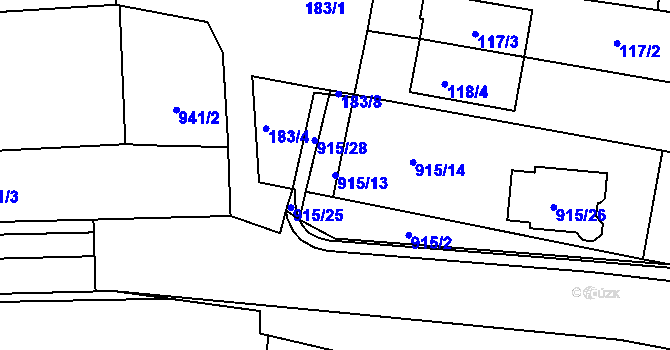 Parcela st. 915/13 v KÚ Podolí u Brna, Katastrální mapa