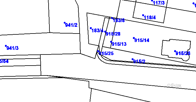Parcela st. 915/25 v KÚ Podolí u Brna, Katastrální mapa