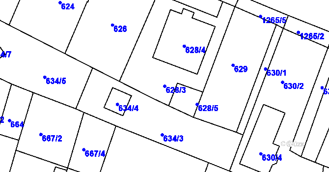 Parcela st. 628/3 v KÚ Podolí u Brna, Katastrální mapa