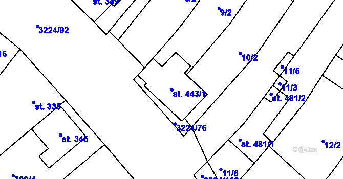 Parcela st. 443/1 v KÚ Podolí nad Olšavou, Katastrální mapa