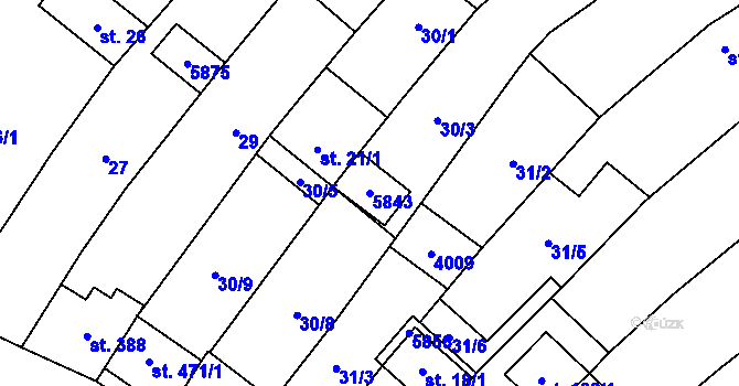 Parcela st. 5843 v KÚ Podolí nad Olšavou, Katastrální mapa