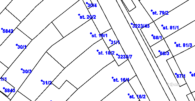 Parcela st. 18/2 v KÚ Podolí nad Olšavou, Katastrální mapa