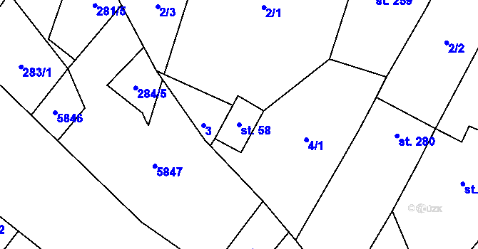 Parcela st. 58 v KÚ Podolí nad Olšavou, Katastrální mapa