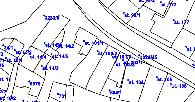 Parcela st. 101/2 v KÚ Podolí nad Olšavou, Katastrální mapa