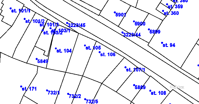 Parcela st. 106 v KÚ Podolí nad Olšavou, Katastrální mapa