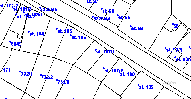 Parcela st. 107/1 v KÚ Podolí nad Olšavou, Katastrální mapa