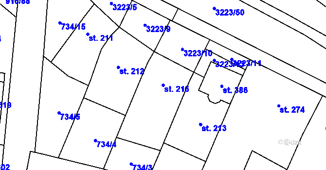 Parcela st. 216 v KÚ Podolí nad Olšavou, Katastrální mapa