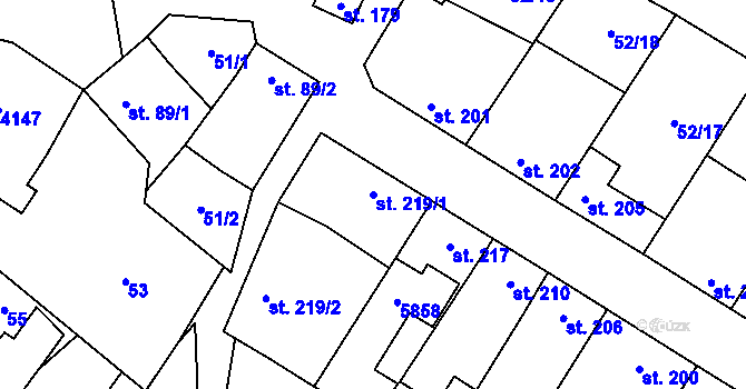 Parcela st. 219/1 v KÚ Podolí nad Olšavou, Katastrální mapa
