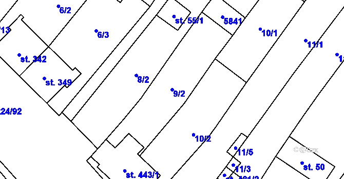 Parcela st. 9/2 v KÚ Podolí nad Olšavou, Katastrální mapa