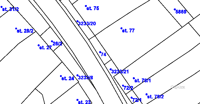 Parcela st. 74 v KÚ Podolí nad Olšavou, Katastrální mapa