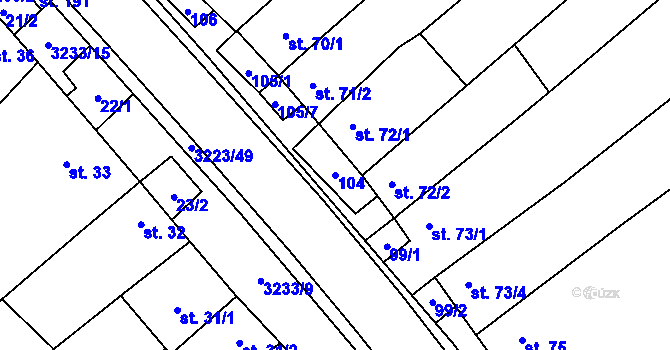 Parcela st. 104 v KÚ Podolí nad Olšavou, Katastrální mapa