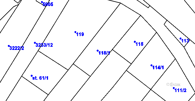 Parcela st. 118/1 v KÚ Podolí nad Olšavou, Katastrální mapa