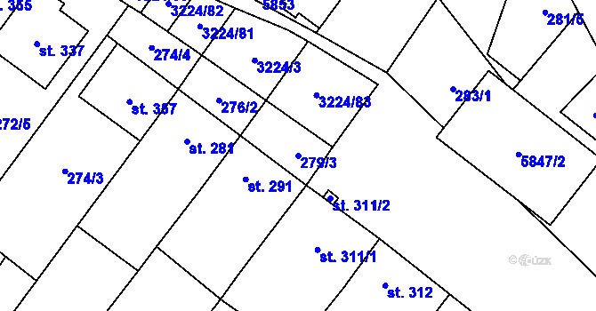 Parcela st. 279/3 v KÚ Podolí nad Olšavou, Katastrální mapa