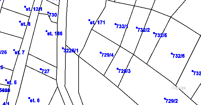 Parcela st. 729/4 v KÚ Podolí nad Olšavou, Katastrální mapa