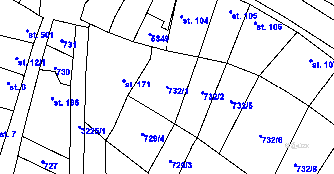 Parcela st. 732/1 v KÚ Podolí nad Olšavou, Katastrální mapa